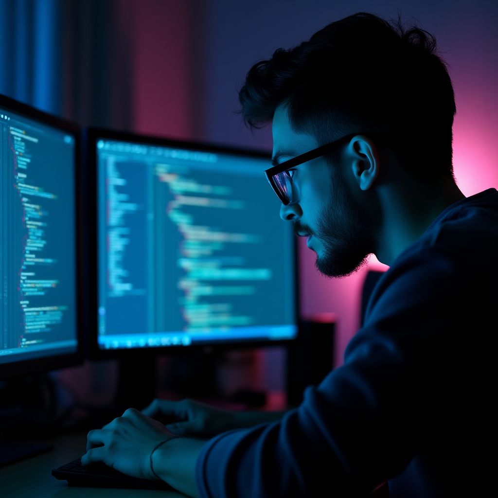 Un programador concentrado en su código